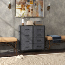 HOMCOM 8 Drawer Fabric Chest of Drawers w/ Wooden Top for Hallway Black