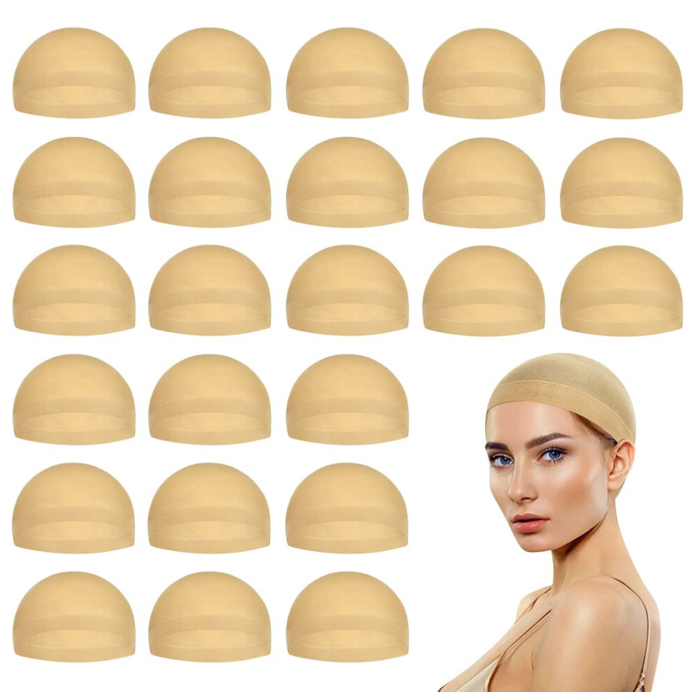 Mykurs Unisex Cream Beige Wig Caps For Women, Stocking Caps For Wig, Stretchy Nylon Wig Caps, 24 Pieces