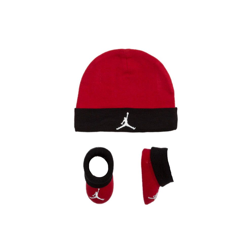 Nike Jordan Infant Baby Hat and Booties Set (Red(LJ0102-R78)/Black  0-