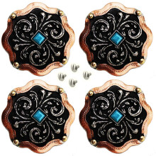 CHALLENGER Set of 4 Conchos Western Saddle Tack 1-1/4" Copper Engraved Co566