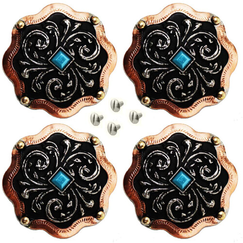 CHALLENGER Σετ 4 Conchos Western Saddle Tack 1-1/4" Χαλκός Εγχαρακτωμένος Co566