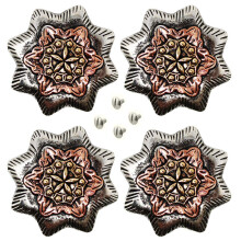 CHALLENGER Set of 4 Conchos Western Saddle Tack 1-1/4"" Star Engraved Bag Bridle Screw Co567