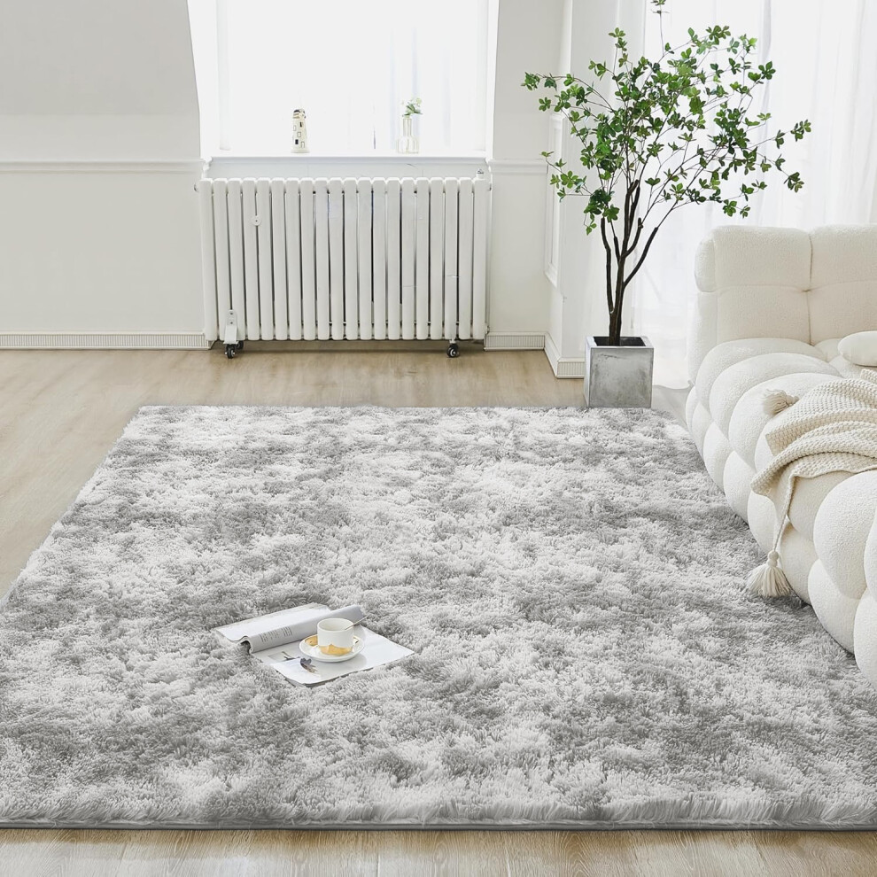 (Tye Dye Silver, 120 x 170cm (3 ft 11" x 5 ft 7")) Thick Shaggy Non Slip Rugs Living Room Area Rugs Hallway Runner Round Rugs & Door Mats