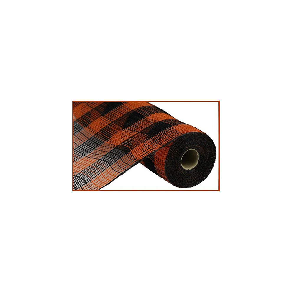 Kleine ruit/imitatie jute deco mesh 10,5 inch x 10 yards (oranje zwart)