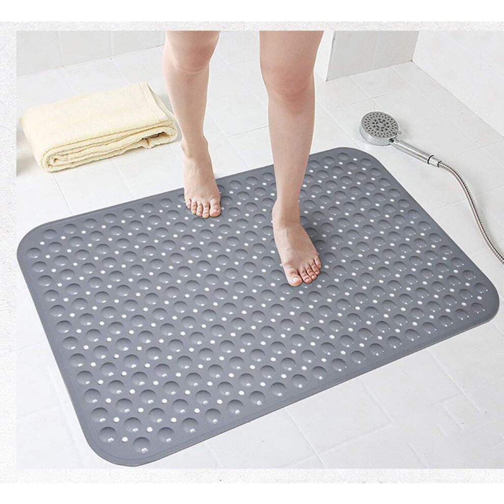 (Grey) Extra Wide 90x60CM Non-Slip Soft Bath Mat Anti Slip TPR Shower Mat with Strong Suction Cups Non Skid Mats for Bathroom Toilet Hotel
