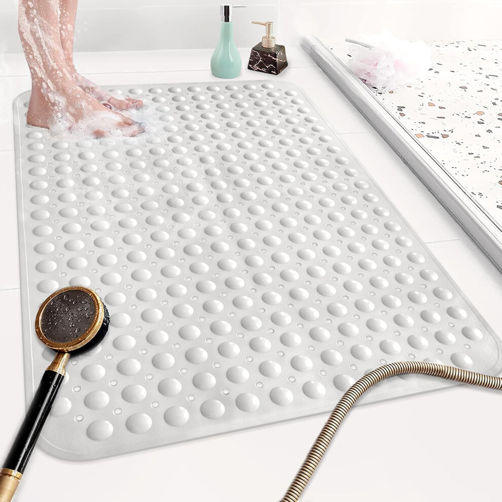 (90 x 60 cm (Rectangular), White) Non Slip Shower Mat: 90 x 60 cm Extra Large Shower Mats for Inside Shower Stall