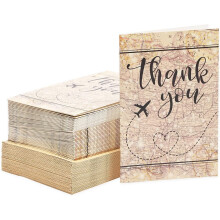 Pipilo Press 48 Pack Resa Tackkort med Kuvert, 4x6 Notecards med Flygplan, Karta och Äventyr Design (Brun)