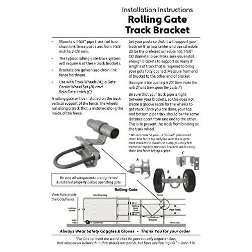 Jake Sales Rolling/Sliding GATE Track Bracket: for 1-5/8"""" Track Pipe 1