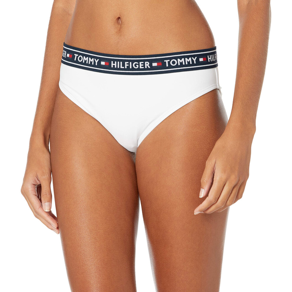 Tommy Hilfiger Womens Standard Bikini Bottoms  Bathing Suit Enjoy The Pool  Beach or Day in The Sun  White  Large
