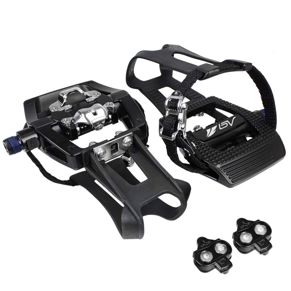 Bv Bike Pedals Shimano Spd/Look Delta Compatible 9/16'' With Toe Clips