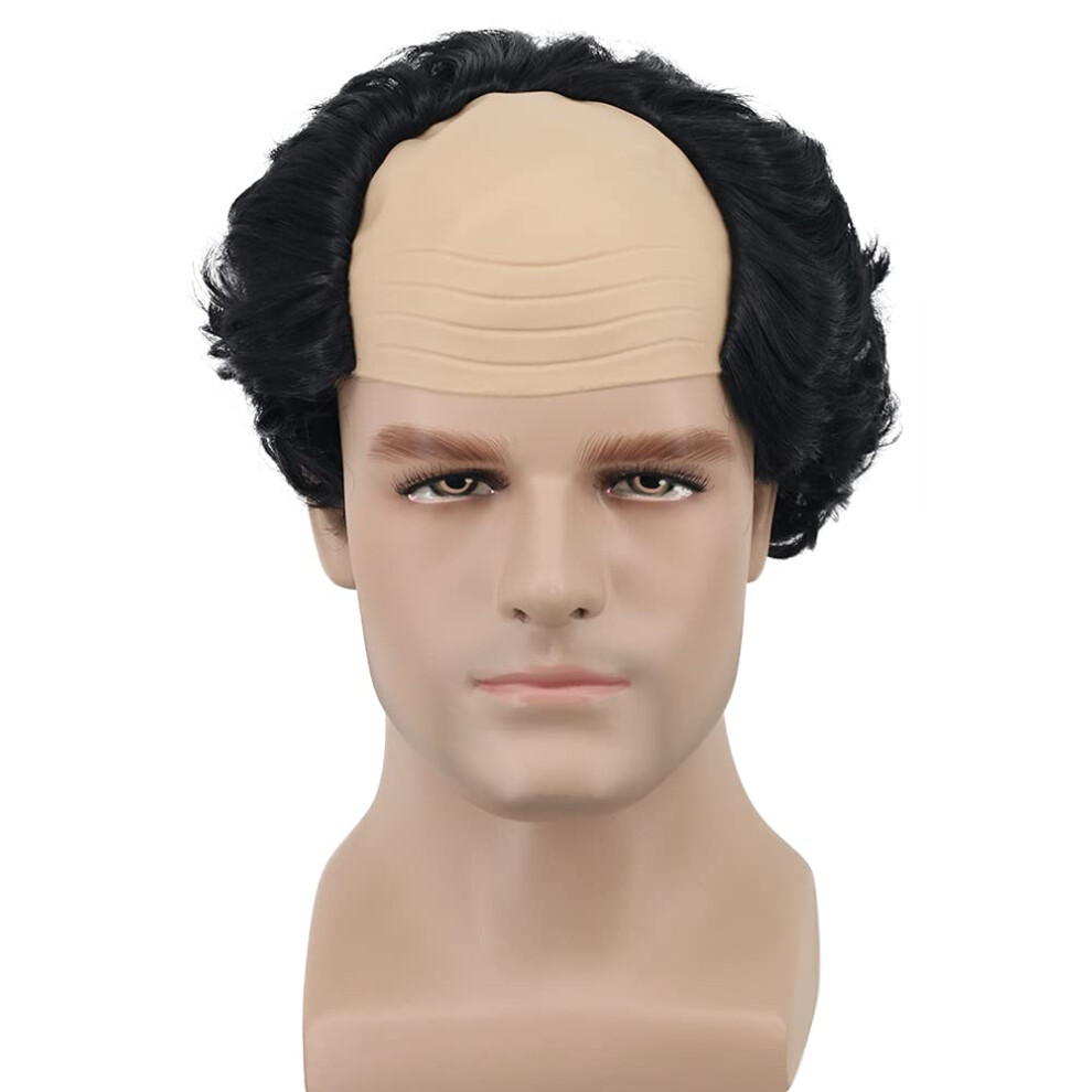 Yuehong Unisex Black Short Gray Old Men Wig Fluffy Bald Head Wig Synthetic Halloween Costumes Cosplay Wigs (Black)