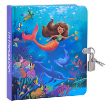 MOLLYBEE Kinder-Tagebuch/Notizbuch fόr Mδdchen, Meerjungfrauen-Motiv, 14 x 16 cm, 208 linierte Seiten, Vorhδngeschloss mit 2 Schlόsseln, Blau