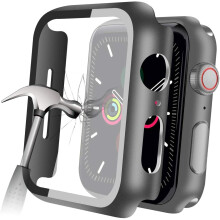 YMHML Kompatibel mit Apple Watch 42 mm Serie 3/2/1 Gehuse mit integriertem Displayschutz aus gehrtetem Glas, dnner Schutzstostange, vollstndige