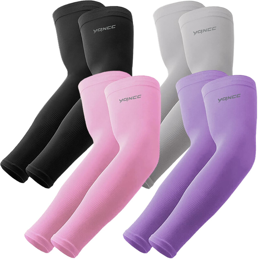 YQXCC Lot de 4 paires de manchons de compression rafra   chissants pour homme et femme, protection solaire UV, id   al pour le golf, le basket-ball