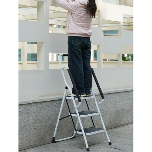 Gr8 Home 3 Step Ladder Folding Stool Steel Non Slip Foldable With Handrail 2