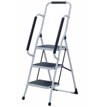 3 Step Ladder Folding Stool Steel Non Slip Foldable With Handrail