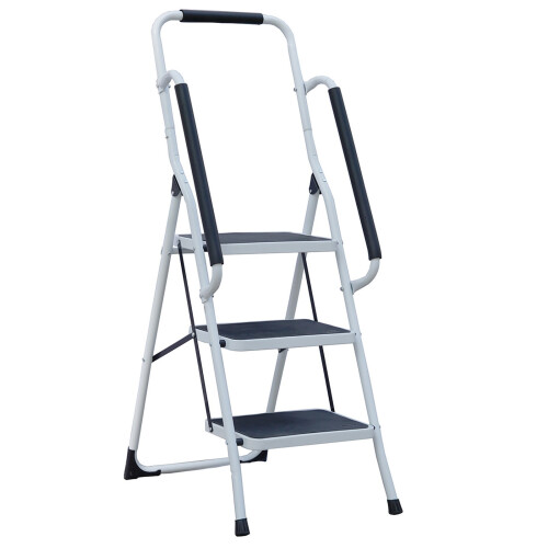 Gr8 Home 3 Step Ladder Folding Stool Steel Non Slip Foldable With Handrail 1