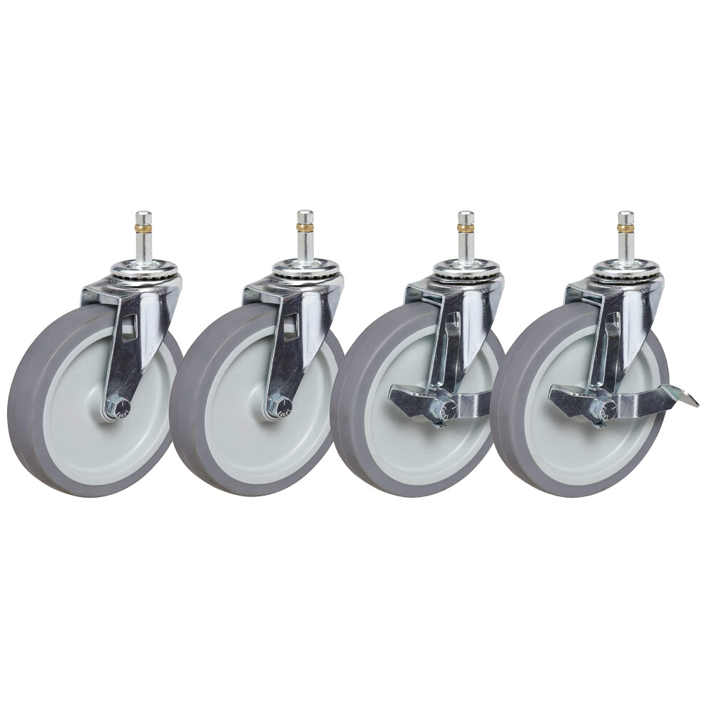 5"" Caster Set Of Four 7/16X1-3/8"" Grip Ring Stem Mount With Brakes 659257111740