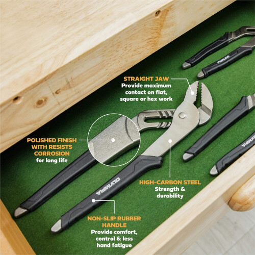 Olympia Tools Alicate de Bico de 12 Polegadas Olympia Tools, Mandíbulas Retas com Empunhadura de Borracha, 7 Posições, Capacidade de 2.7" 2