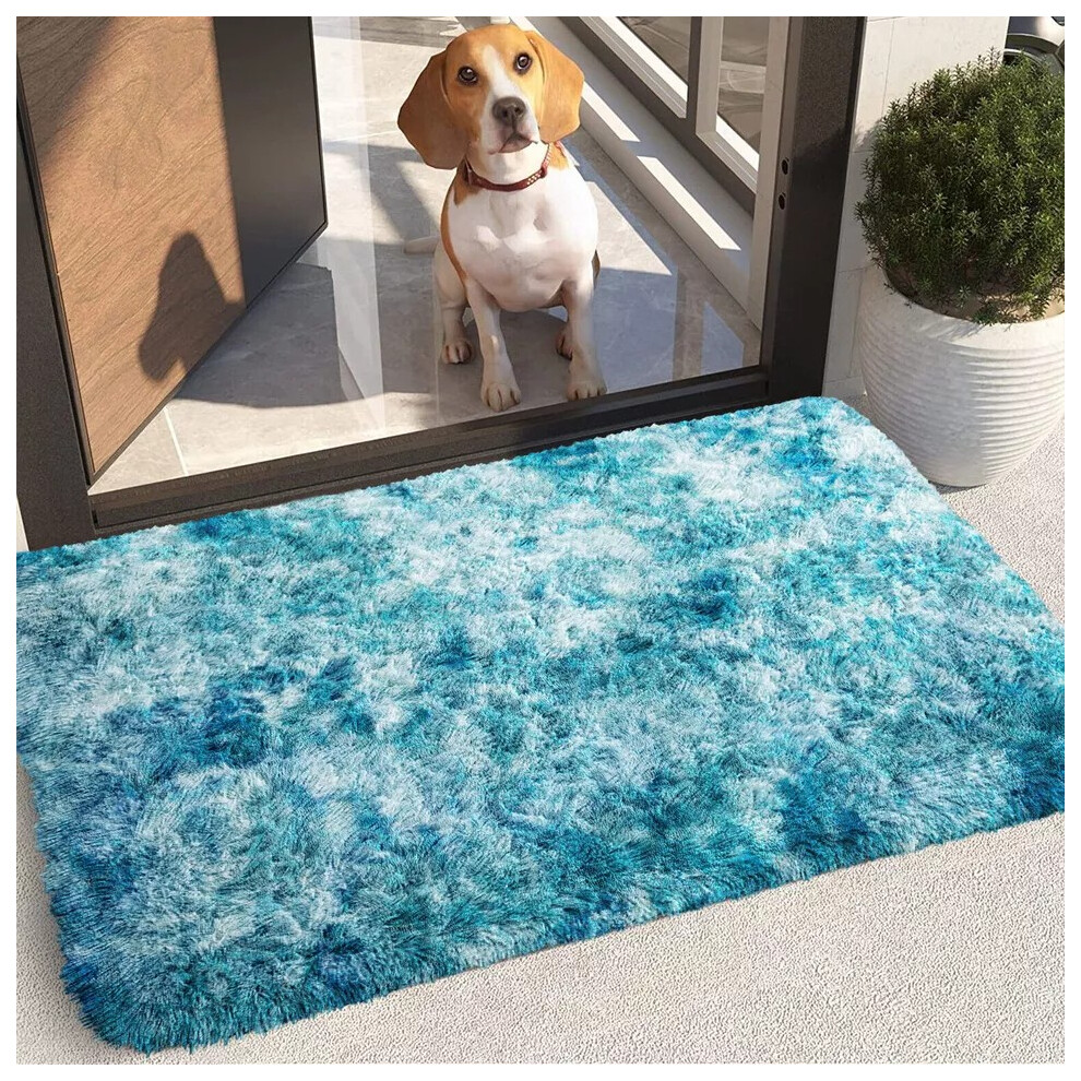 Yorkshire Bedding (Tye Dye Teal, 60 X 110Cm (2Ft X 3Ft 7")) Thick Shaggy Non Slip Rugs Living Room Area Rugs Hallway Runner Round Rugs & Door Mats Blue