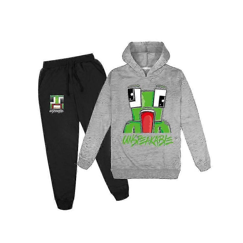 (130-140cm, grey) Unspeakable Middle-aged Boys And Girls Hoodie Sweater + Trousers Set-image-OPC-PG96NCC-NEW