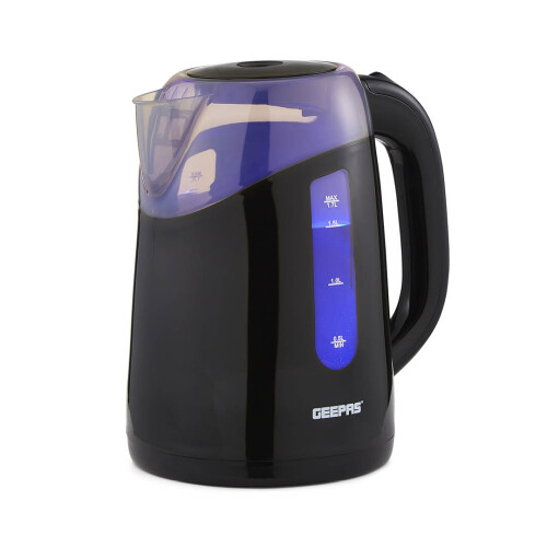 Geepas 2200W Illuminating Electric Kettle 1.7L Auto Shut Off Cordless, Black