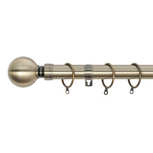 (Antique Brass, 180cm - 340cm, 71" to 134" Approx) A.Unique Home Plain Round Ball Metal Extendable Curtain Pole with Rings and Fittings, In a Variety of Colours and Sizes (25/28mm)