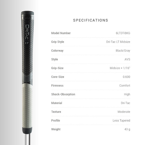 WINN DRI-TAC LT MIDSIZE Golf Grip - Άνεση χωρίς ολίσθηση, Αντοχή σε Υγρασία, Απορρόφηση Κραδασμών 2