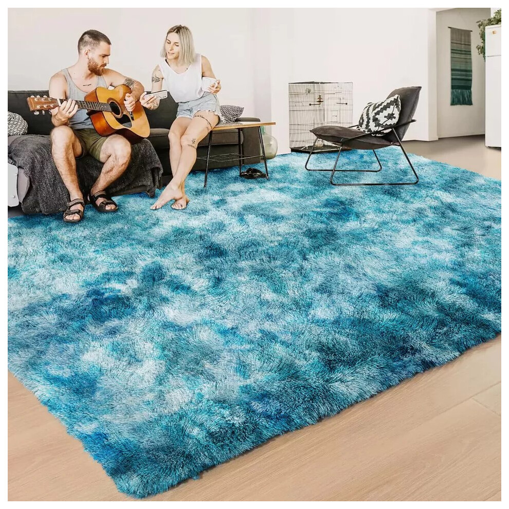 Yorkshire Bedding (Tye Dye Teal, 160 X 230Cm (5Ft 3" X 7Ft 6")) Thick Shaggy Non Slip Rugs Living Room Area Rugs Hallway Runner Round Rugs & Door Mats Blue