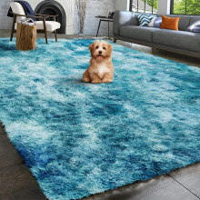 (Tye Dye Teal, 200 x 290cm (6ft 7" x 9ft 6")) Thick Shaggy Non Slip Rugs Living Room Area Rugs Hallway Runner Round Rugs & Door Mats