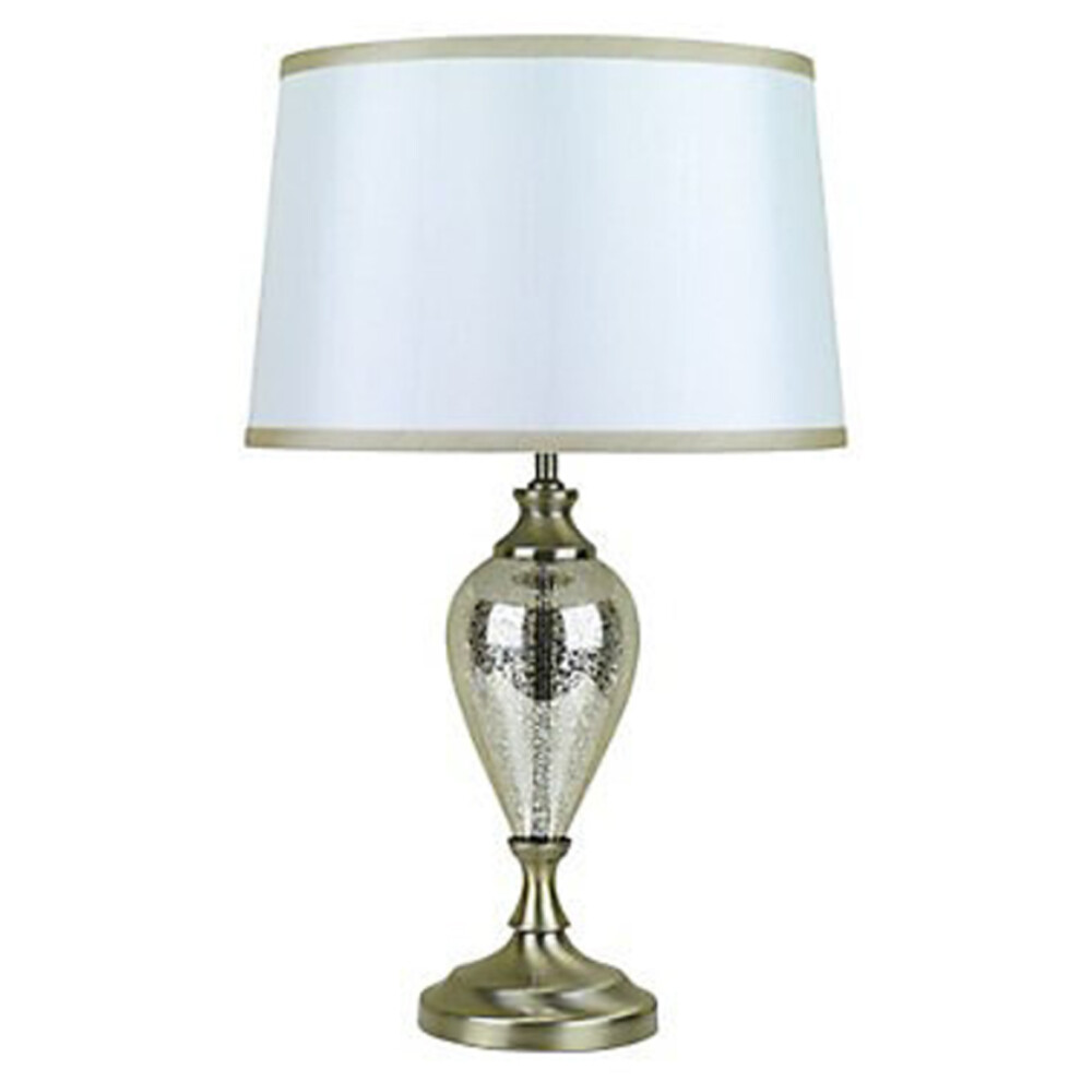 Litecraft Glass Table Lamp With Shade - Antique Brass Clearance White