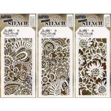 Tim Holtz Stencils Set - Doodle Art 1 Doodle Art 2 og Bouquet - 3 Item Bundle