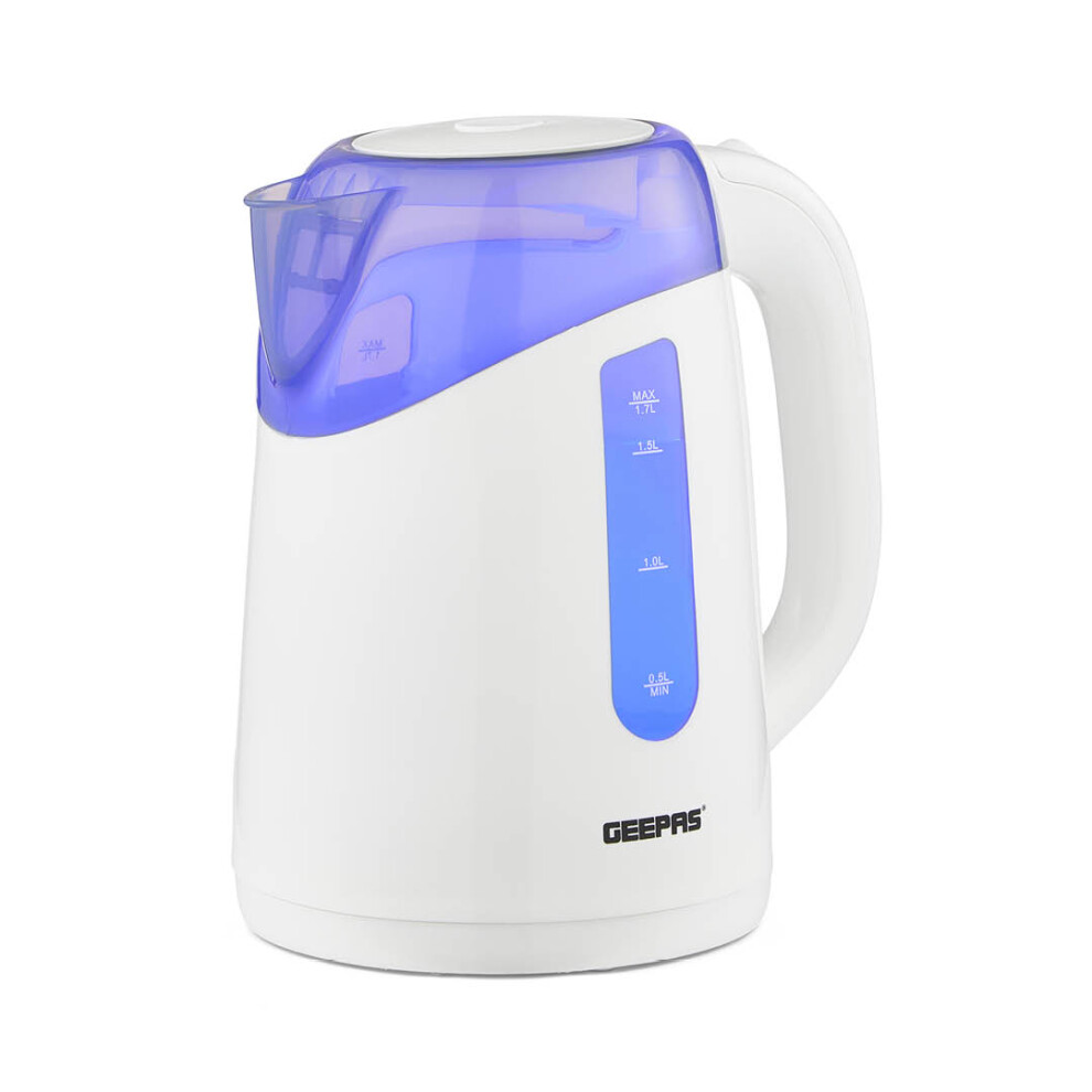 Geepas 2200W Illuminating Electric Kettle 1.7L Boil Dry Protection Cordless, White
