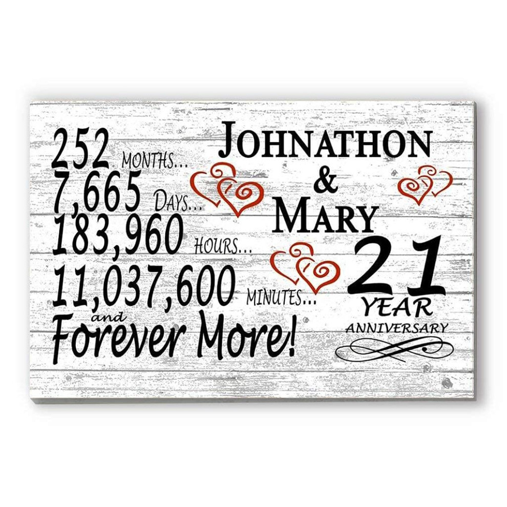 Panneau personnalis    pour 21e anniversaire de mariage - Cadeau pour couple - Minutes, jours, ann   es - Bois massif - 41,9 cm x 26,7 cm x 1,9 cm