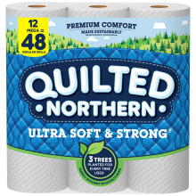 Pre      van    toaletn    papier Quilted Northern Ultra Soft & Strong 12 mega roliek = 48 be   n   ch roliek dvojvrstvov   ho k   pelnov   ho papiera