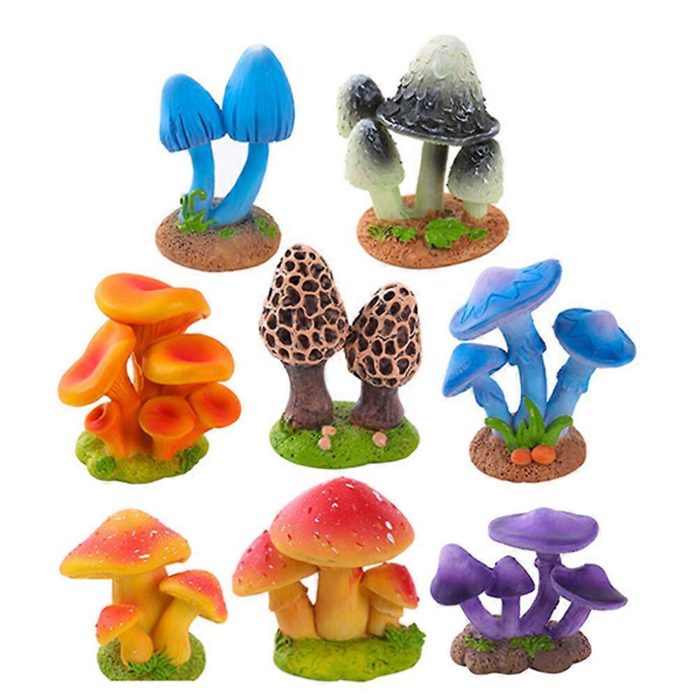 Kricely (As Show, One Size) 8Pcs Mini Garden Mushroom Decoration Funny Wild Mushroom Model Microlandscape Layout Mushroom