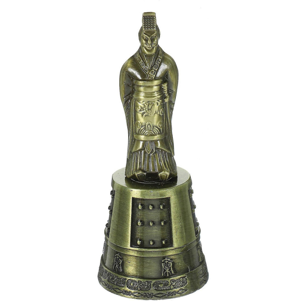 Kricely (As Show, One Size) Retro Bell Ornament Emperor Qin Statue Bell Desktop Alloy Hand Bell Sculpture