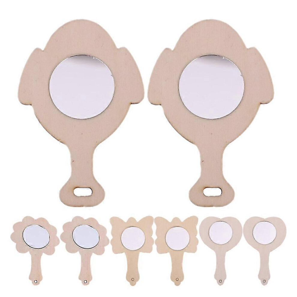 Kricely (As Show, One Size) 8Pcs Kids Wooden Mirror Diy Blank Wooden Mirrors Diy Painting Wooden Hand Mirror Craft