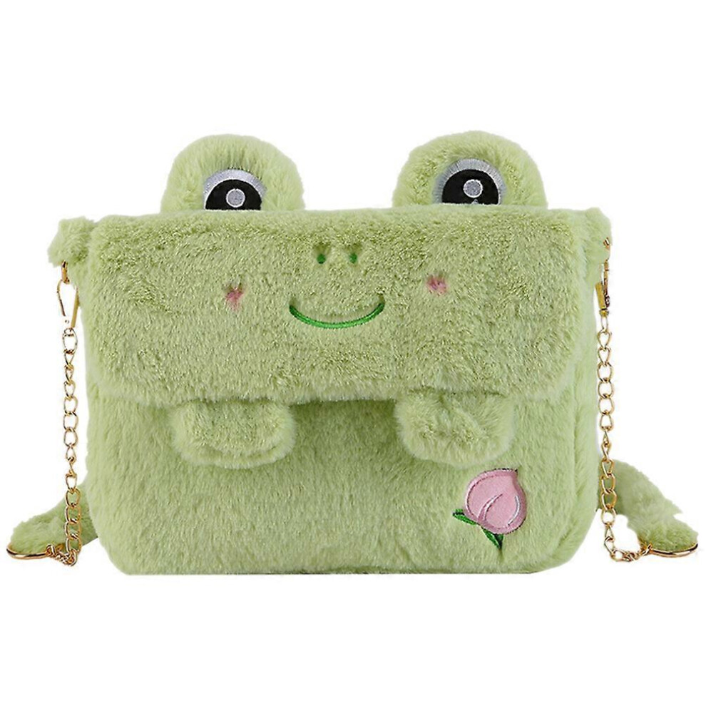 Kricely (As Show, One Size) Cute Frog Shoulder Bag Fluffy Shoulder Bag Plush Crossbody Bag Portable Shoulder Bag