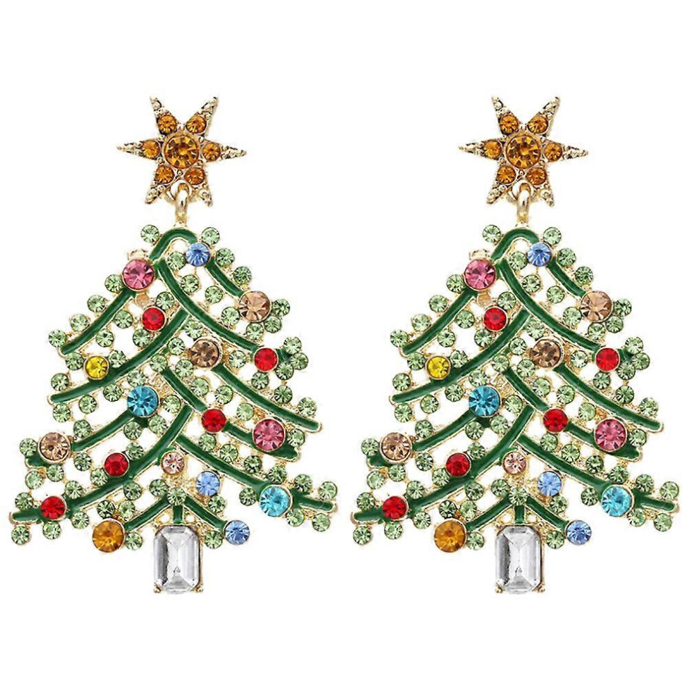 Kricely (As Show, One Size) 1 Pair Ear Stud Post Earring Xmas Tree Shape Festive Earring Statement Earring