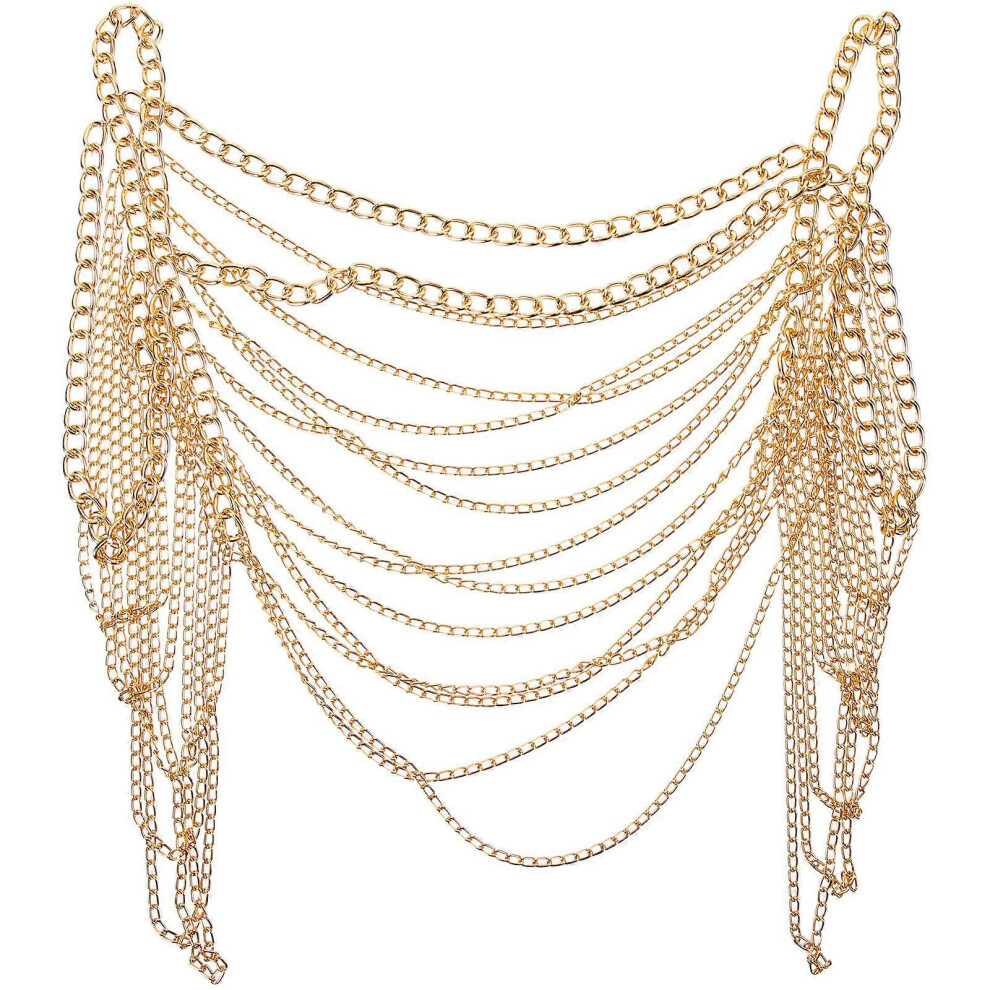 Kricely (As Show, One Size) Women Body Chain Beach Party Chest Chain Layered Chain Body Chain Jewelry For Nightclub Prom