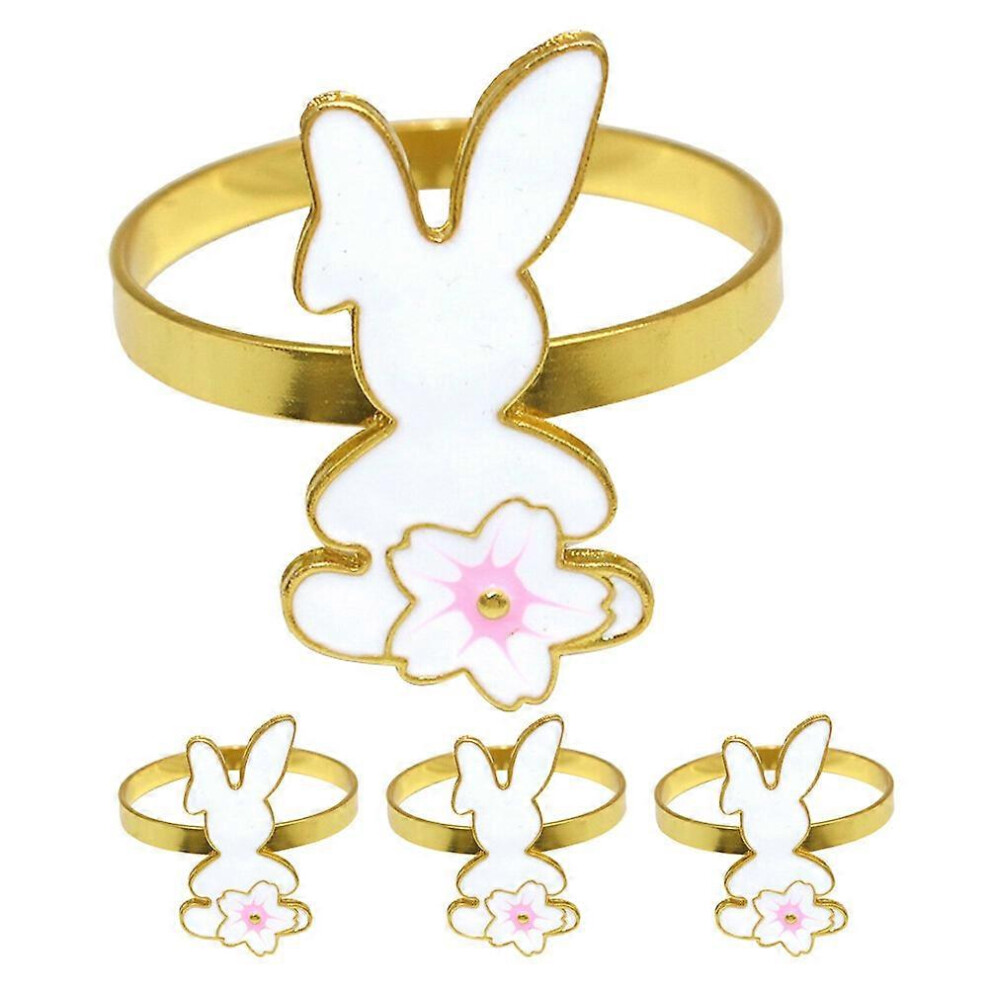 Kricely (As Show, One Size) 4Pcs Rabbit Napkin Ring Easter Party Table Decor Napkin Holder Cast Iron Bunny Napkin Buckle