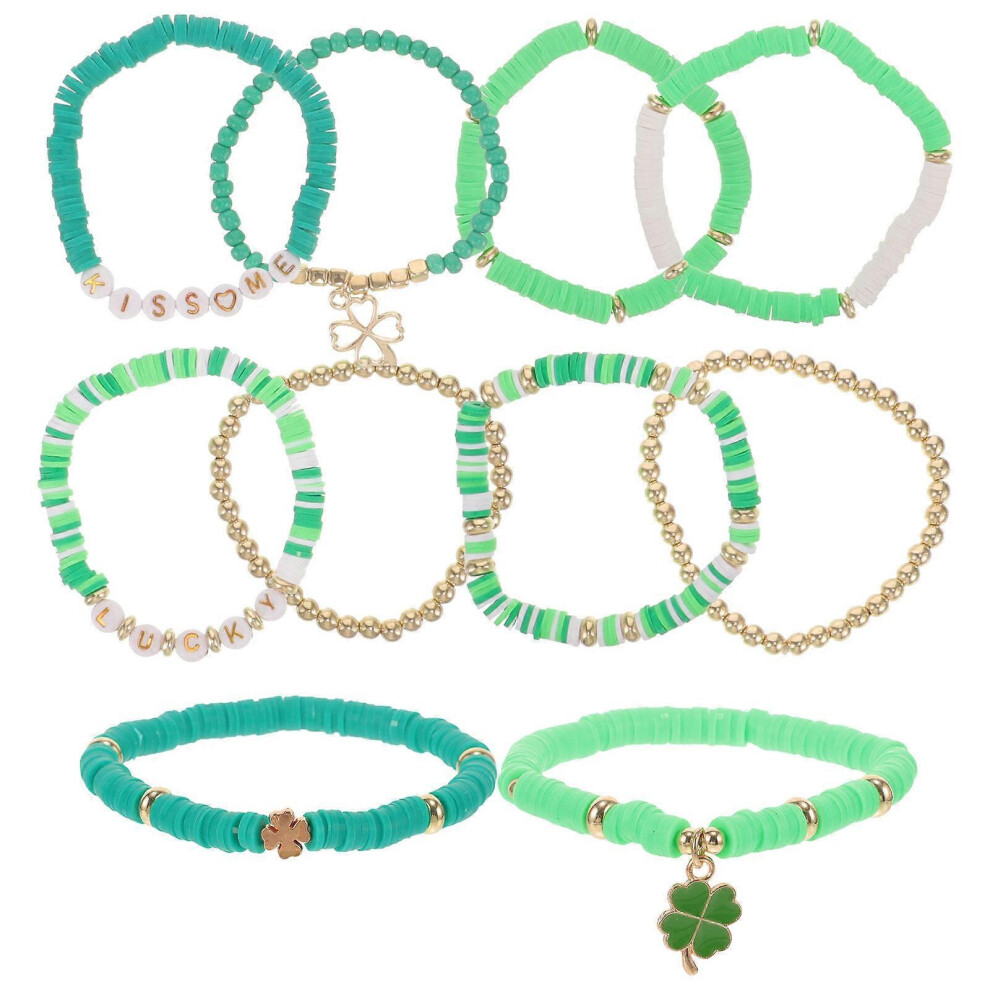 Kricely (As Show, One Size) 10Pcs St Patrick's Day Bracelet Girl Women Wrist Chain Beaded Bracelet Ornaments