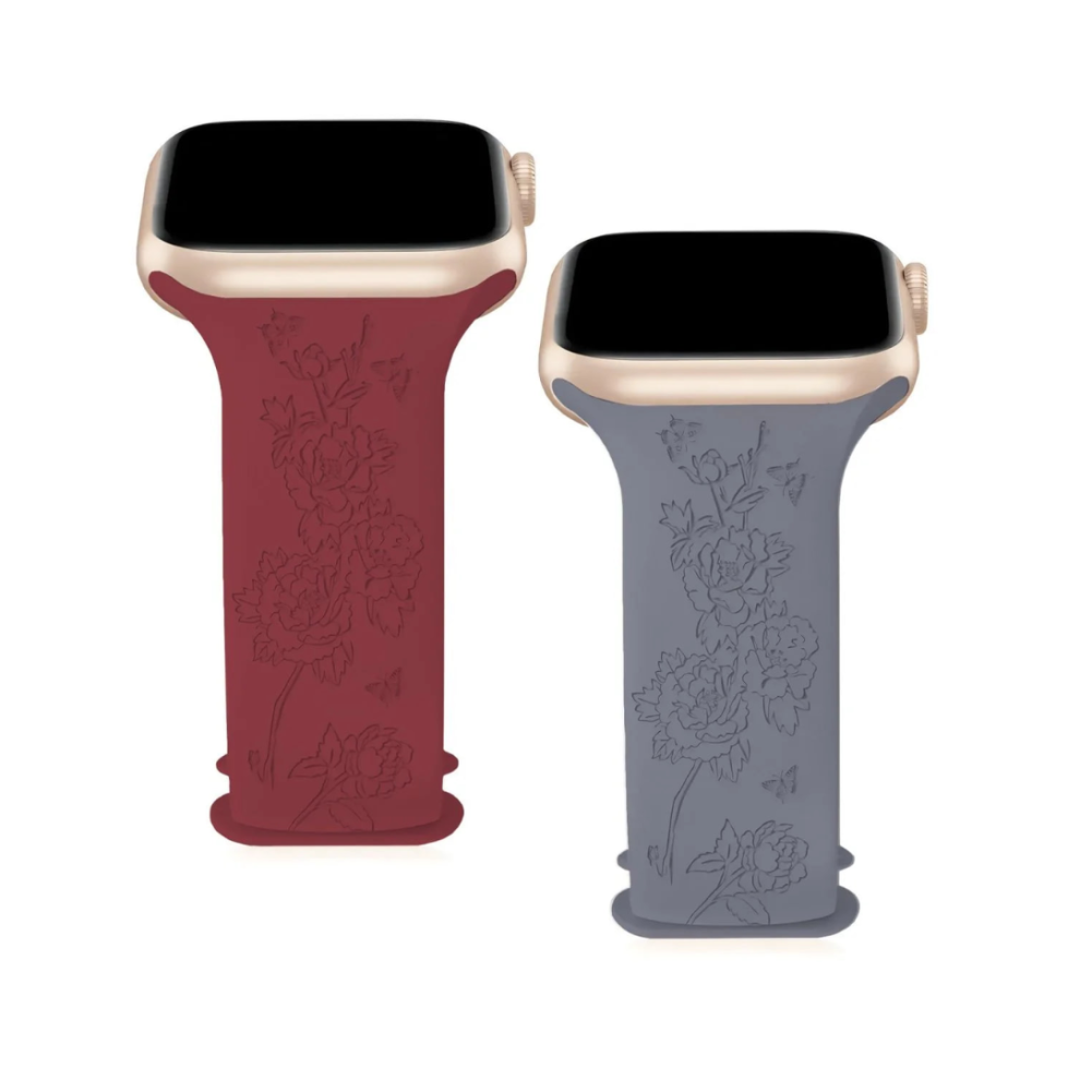 (English Garden, Lavender & Wine Red) Engraved Apple Watch Strap 2-Pack 42Mm+ Blue,Black 5061023870167