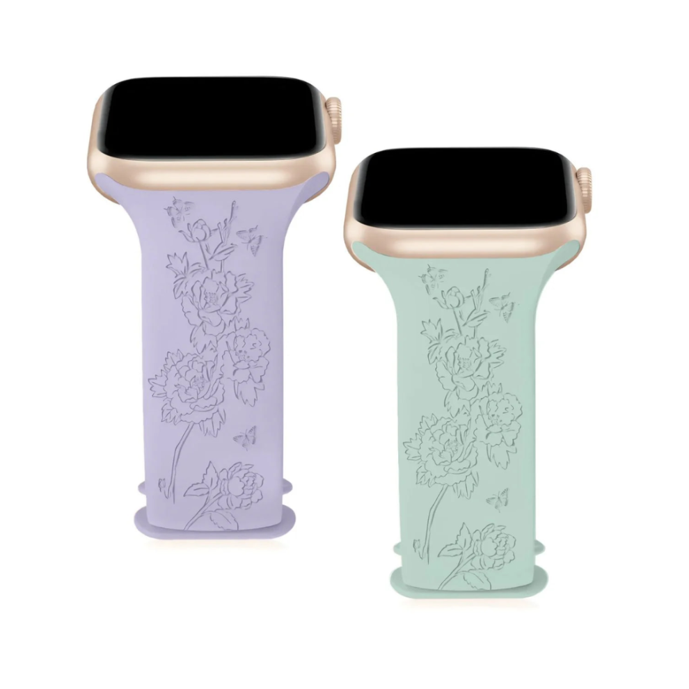 (English Garden, Light Blue & Light Green) Engraved Apple Watch Strap 2-Pack 42Mm+ Blue,Green 5061023870143
