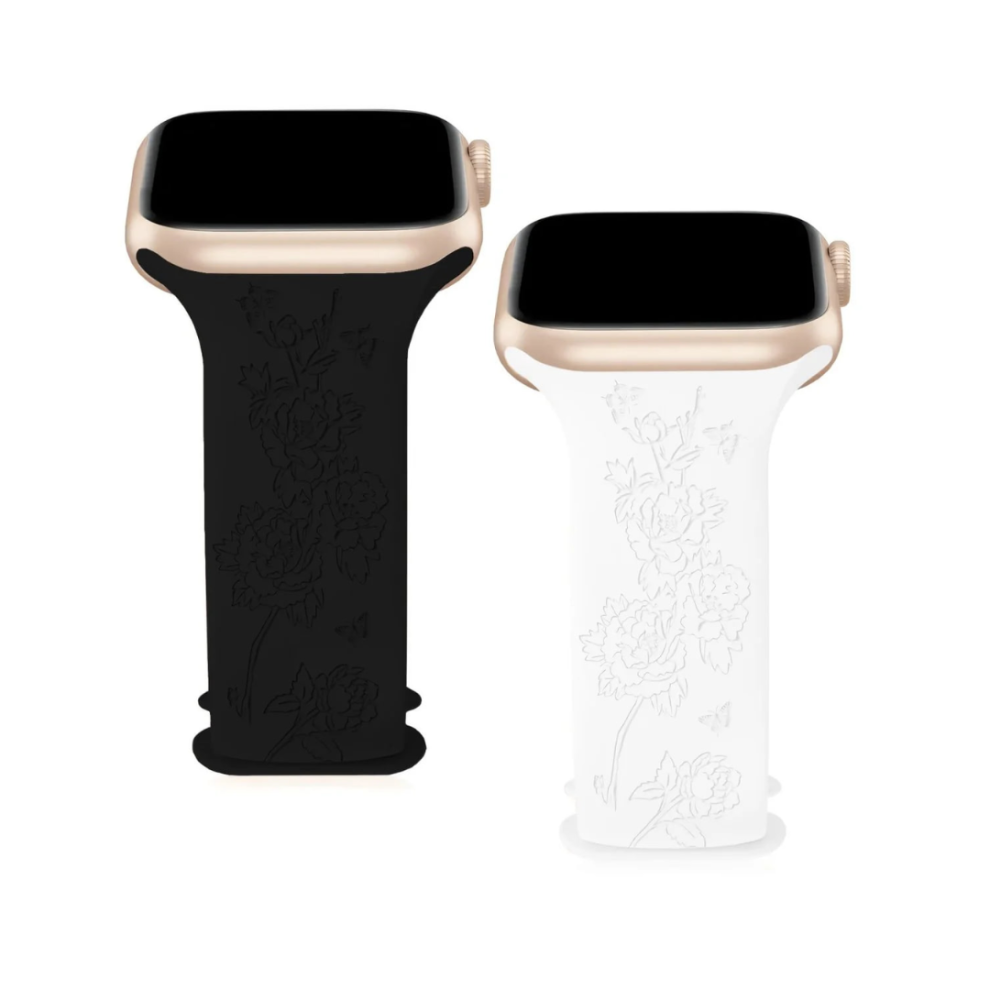 (English Garden, Black & White) Engraved Apple Watch Strap 2-Pack 42Mm+ White,Black 5061023870181