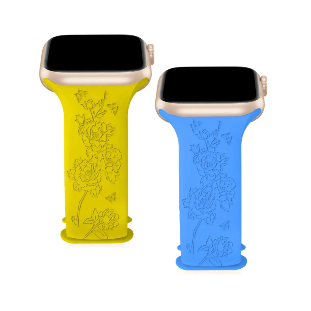 (English Garden, Blue & Yellow) Engraved Apple Watch Strap 2-Pack 42Mm+ Blue,Yellow 5061023870129