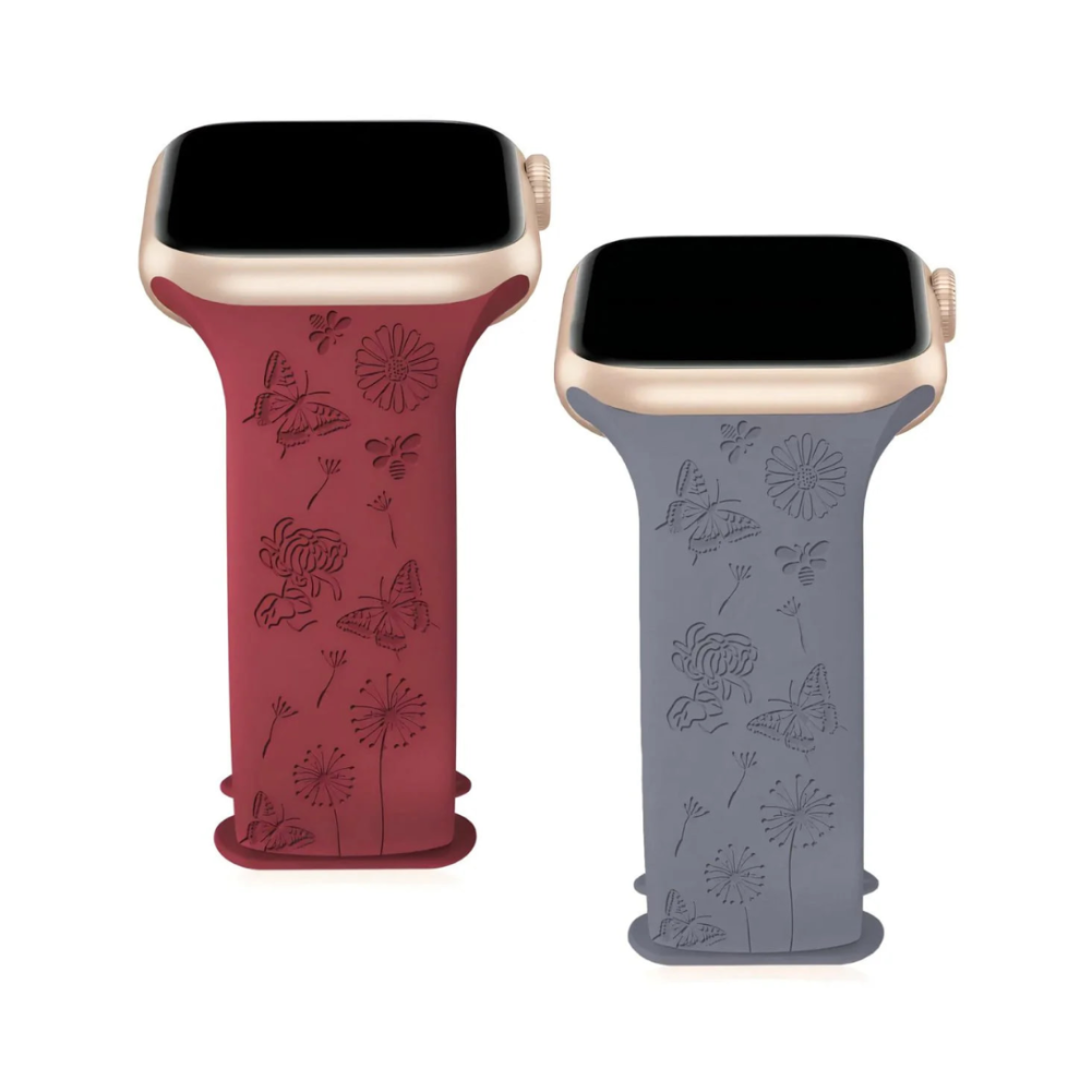 (Butterfly & Bee, Lavender & Wine Red) Engraved Apple Watch Strap 2-Pack 42Mm+ Blue,Black 5061023870327