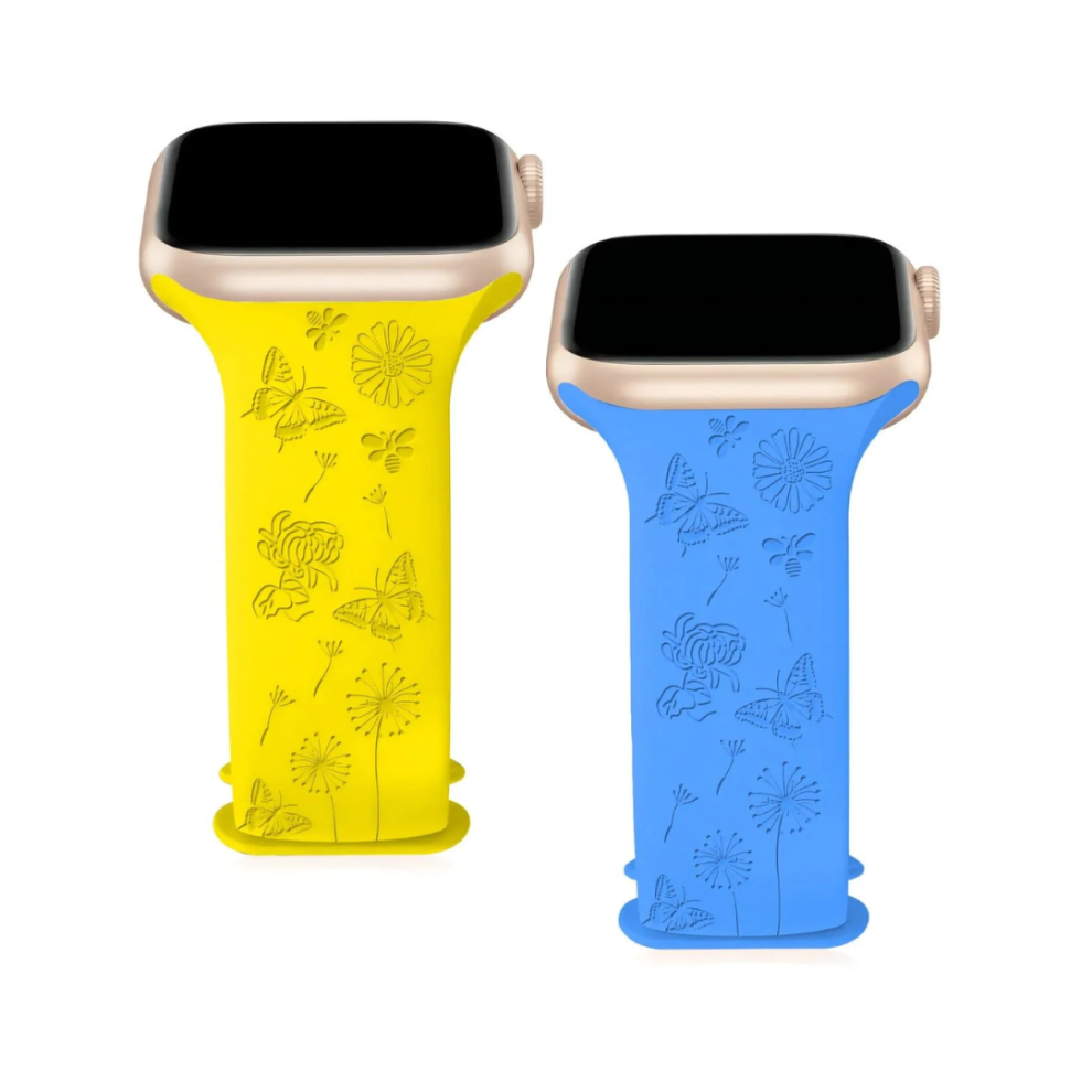 (Butterfly & Bee, Blue & Yellow) Engraved Apple Watch Strap 2-Pack 42mm+-image-OPC-PFDPWBZ-NEW