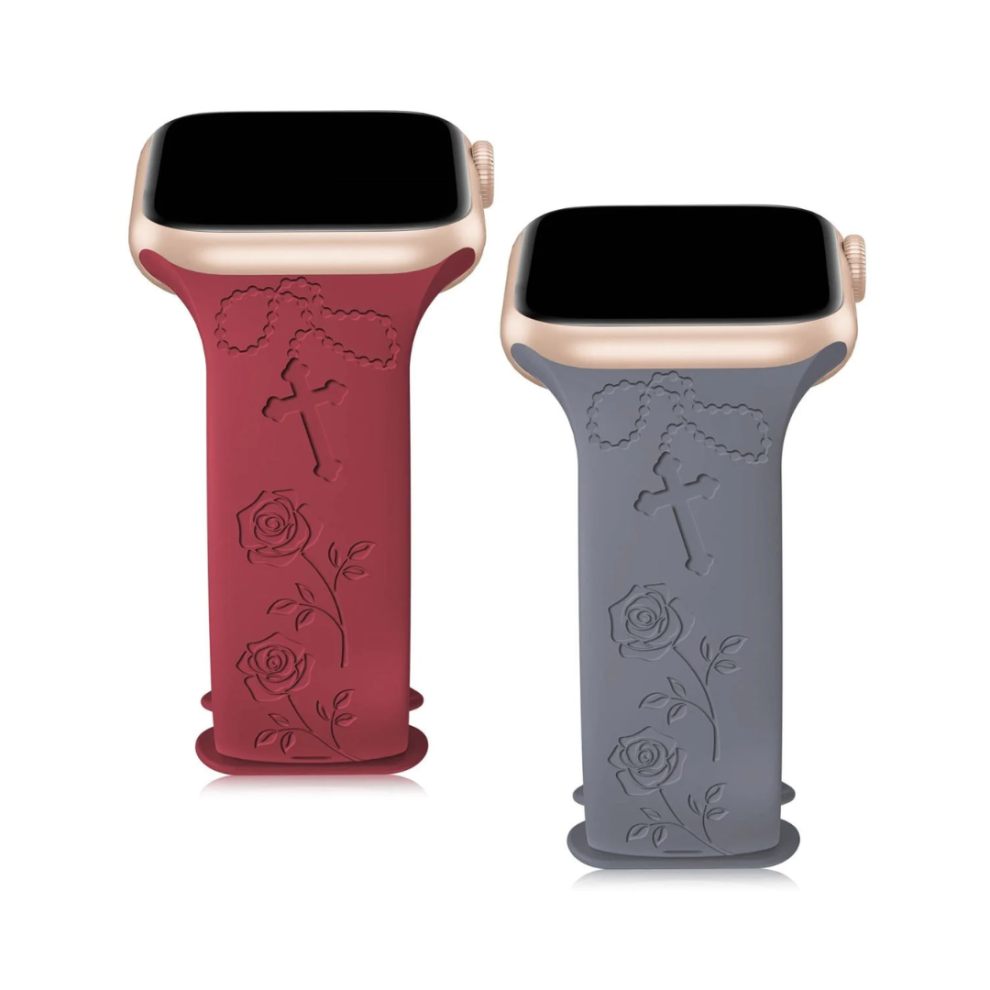 (Cross & Rose, Lavender & Wine Red) Engraved Apple Watch Strap 2-Pack 42Mm+ Blue,Black 5061023870402